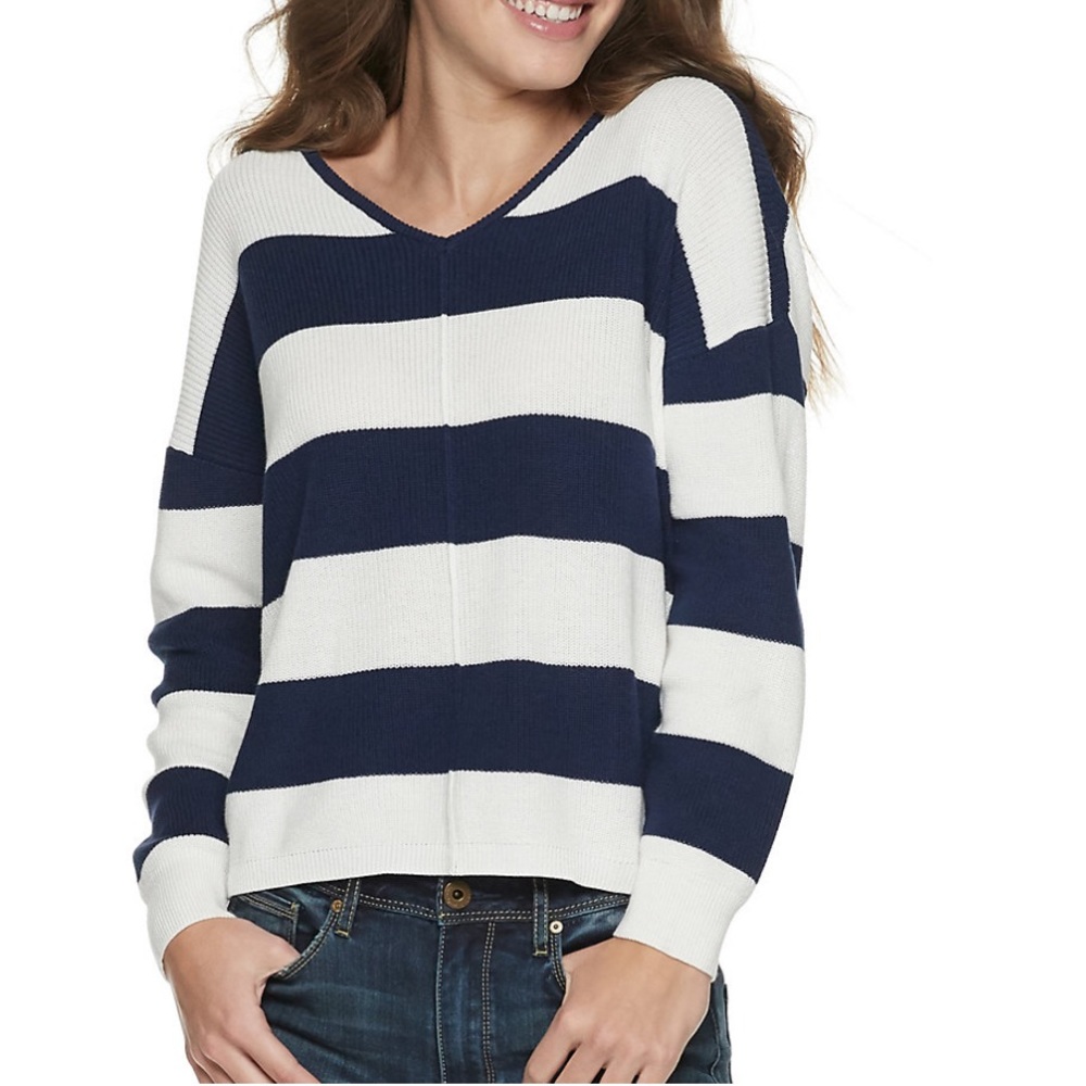 NWT Pink Republic Button Back Pullover Sweater Striped Size M Juniors